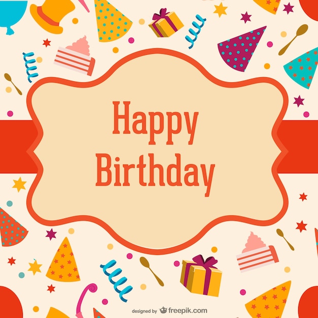 Free vector birthday label over hats and boxes