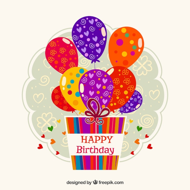 Free vector birthday label with gift and balloons