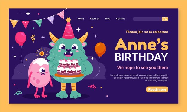 Birthday landing page design template