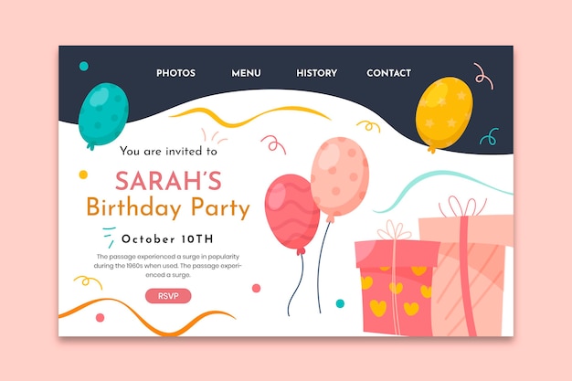 Free vector birthday landing page template