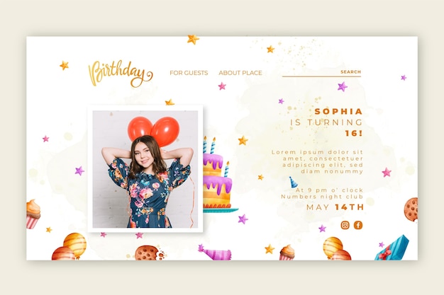 Free vector birthday landing page template