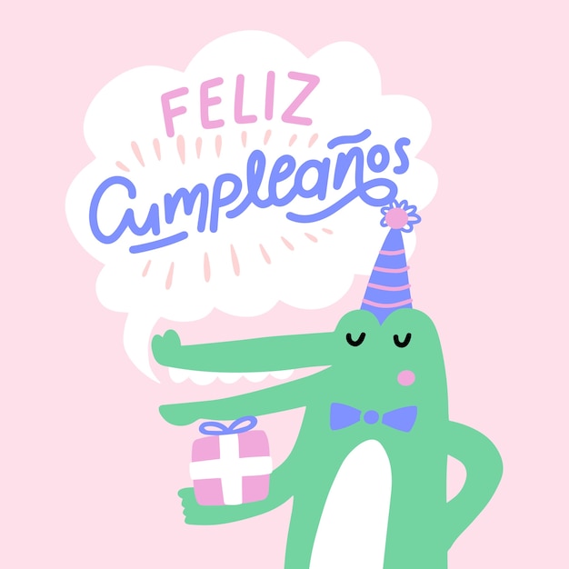 Free vector birthday lettering crocodile illustration