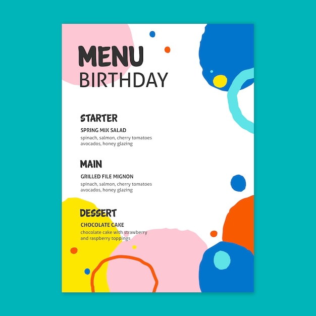 Concetto di menu di compleanno