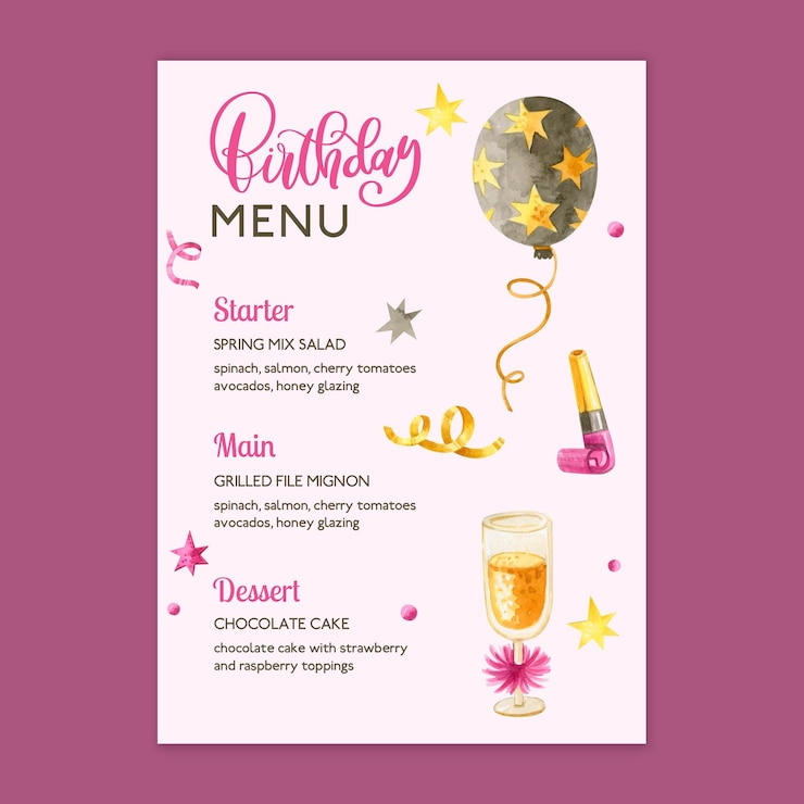 Free Vector birthday menu template with drawn elements