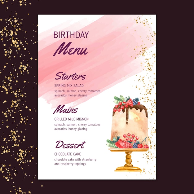 Modello di menu di compleanno