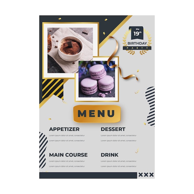 Birthday menu template