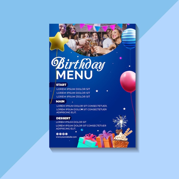 無料ベクター 誕生日メニューテンプレート