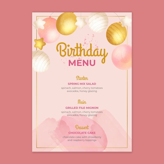 Free vector birthday menu template