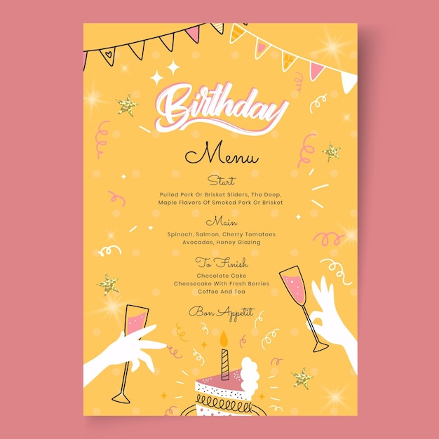 Vettore gratuito modello di menu di compleanno