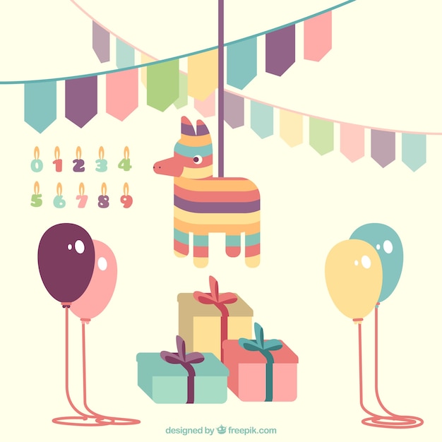 Free vector birthday ornaments set in pastel tones