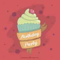 Free vector birthday party background with cupcake