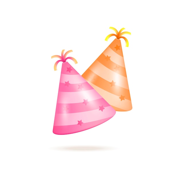 Vettore gratuito festa di compleanno cappucci 3d illustrazione vettoriale. cappelli colorati per la festa di compleanno a sorpresa in stile cartone animato isolato su sfondo bianco. anniversario, vacanza, concetto di felicità