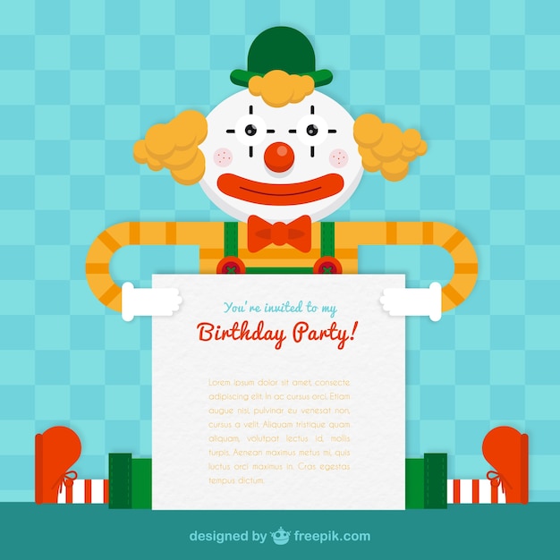 Birthday party card with a clown