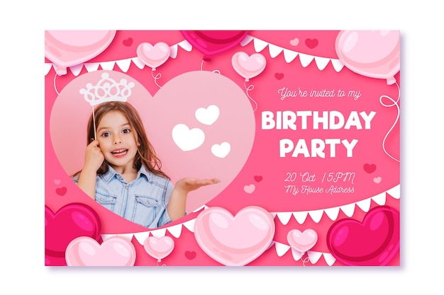 Free vector birthday party card with photo