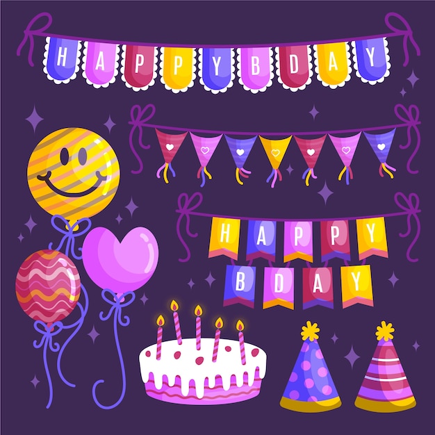 Free vector birthday party decoration collection