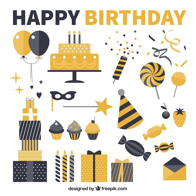 Free vector birthday party elements in black and yellow