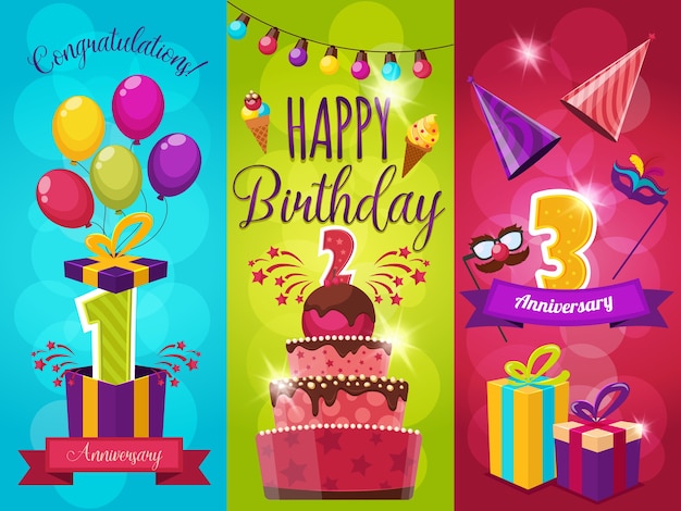 Birthday party greeting illustration set