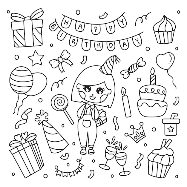 Vettore gratuito vettore di doodle disegnato a mano della festa di compleanno