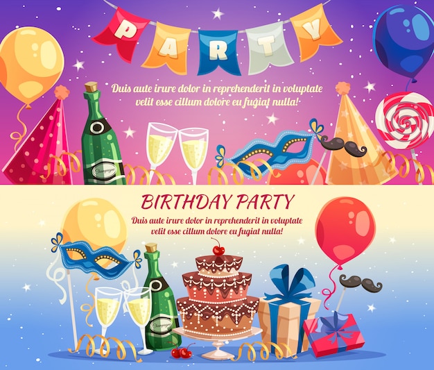 Birthday Party Horizontal Banners – Free Vector Download