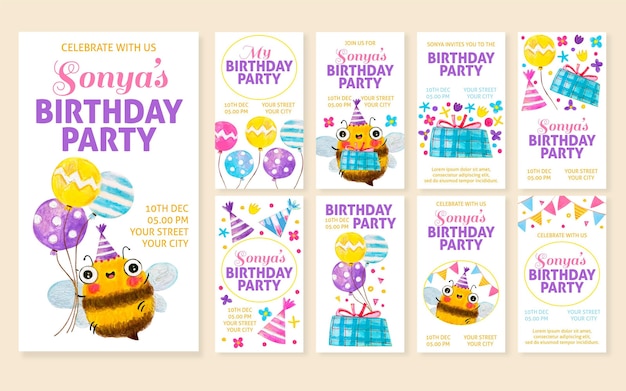 Free vector birthday party instagram stories