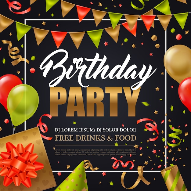 Birthday Party Invitation Poster – Free Vector Download