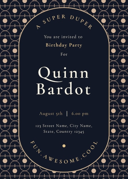 birthday party invitation template with gold art deco style