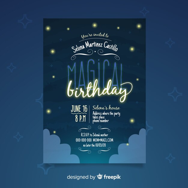 Birthday party invitation template with starry night