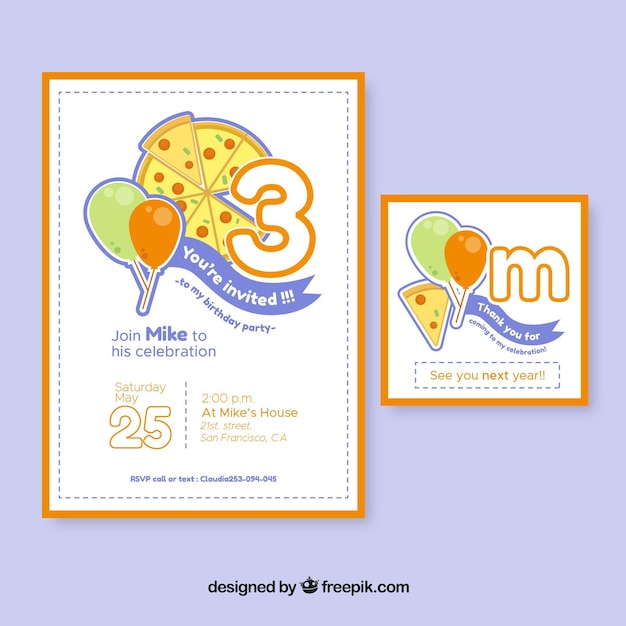 Birthday party invitations with pizza