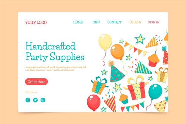 Free vector birthday party landing page