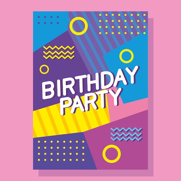 Vettore gratuito poster per feste di compleanno in stile memphis