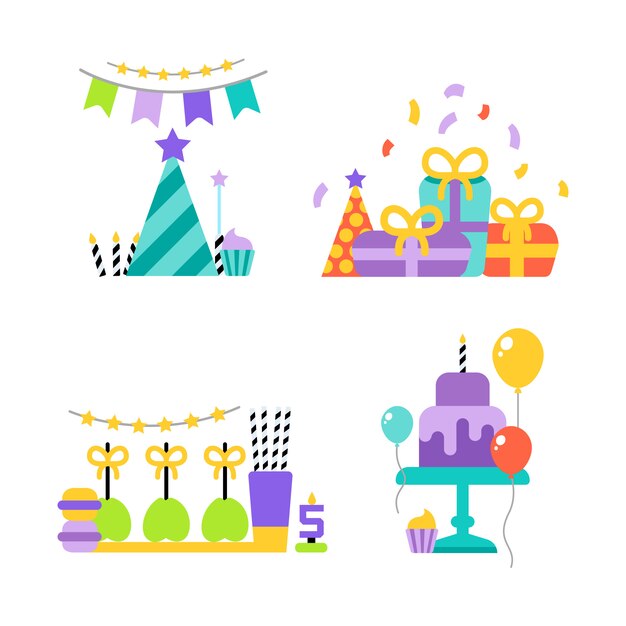 Birthday party set icons or elements