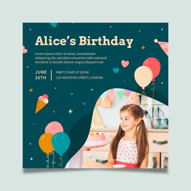 birthday party squared flyer template