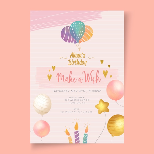 Birthday party template card