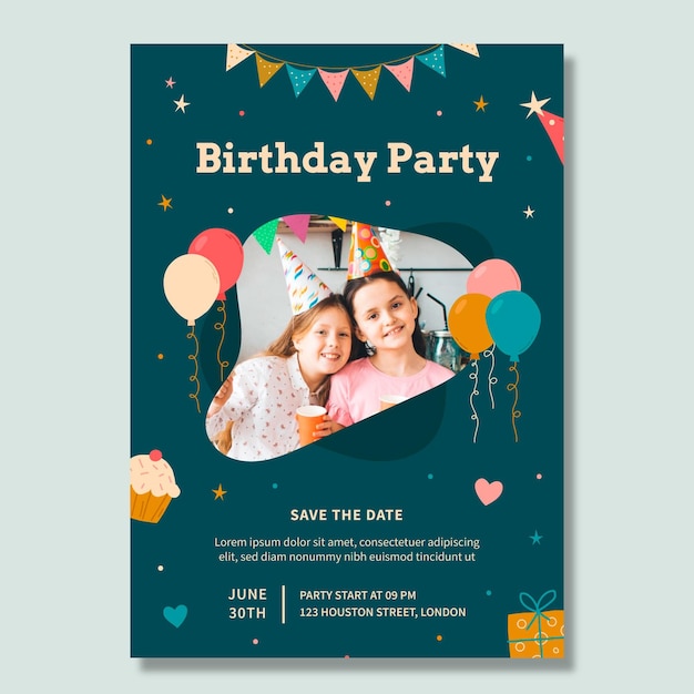 Free vector birthday party vertical flyer template