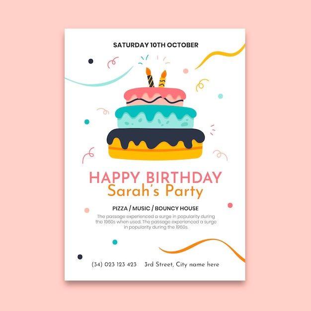 Free vector birthday poster with cake template