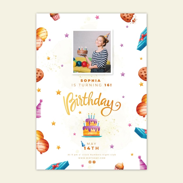 Free vector birthday poster with cake template