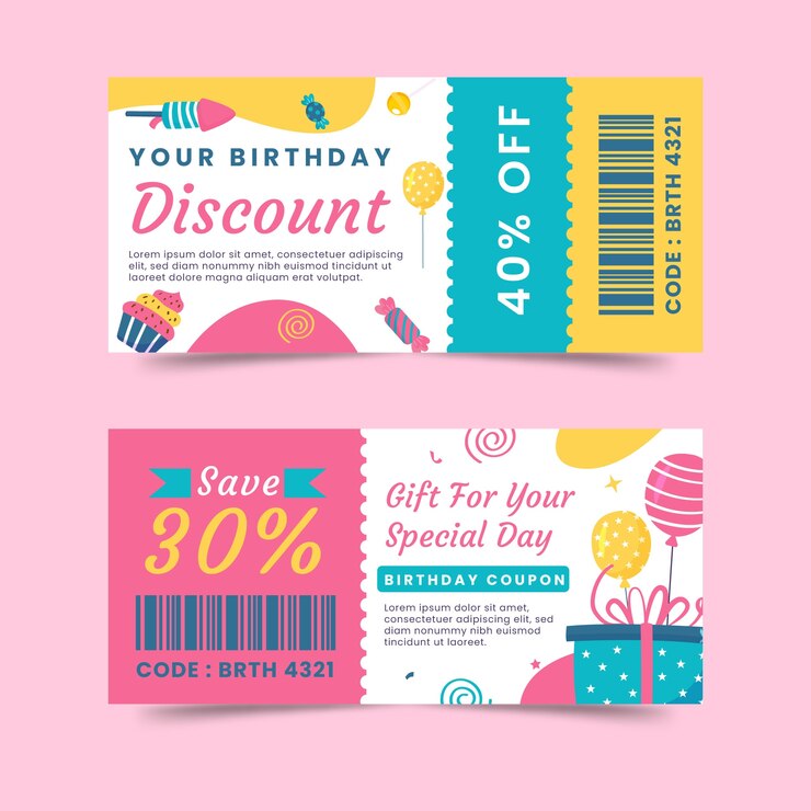 無料Vector 誕生日セールクーポンデザインテンプレート
