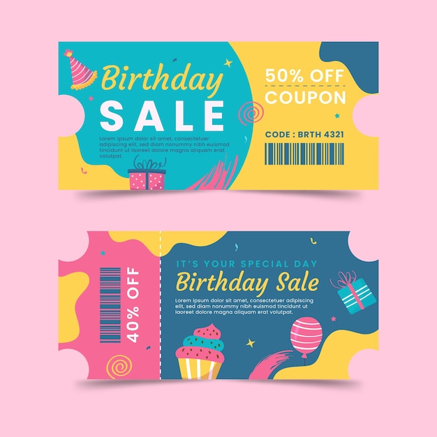 Бесплатное векторное изображение Шаблон дизайна купона на день рождения