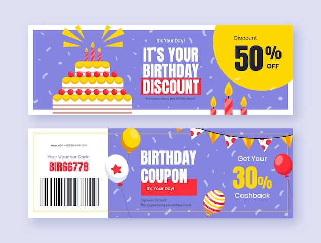 Modello di progettazione coupon di vendita di compleanno