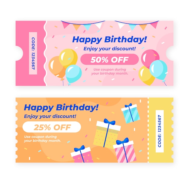 無料ベクター 誕生日セールクーポンデザインテンプレート