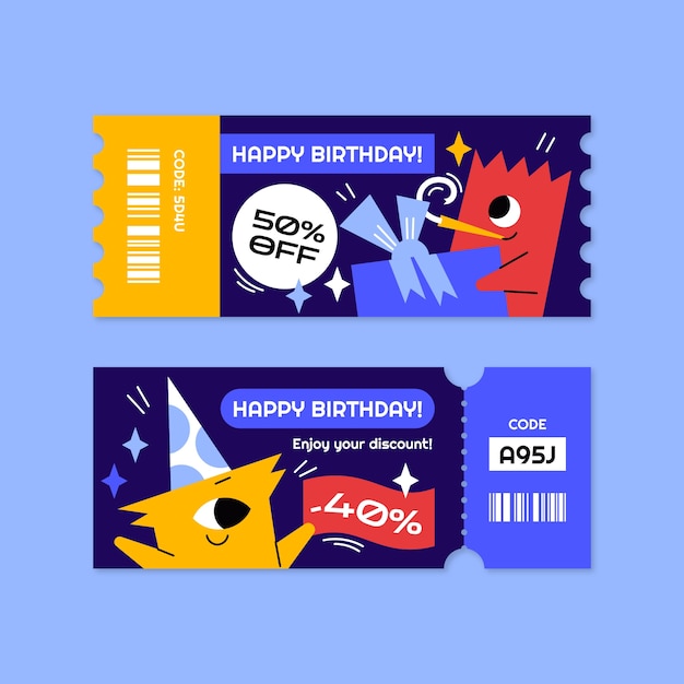 Бесплатное векторное изображение Дизайн шаблона купона на день рождения