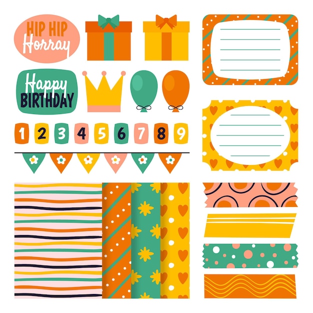 Free vector birthday scrapbook set