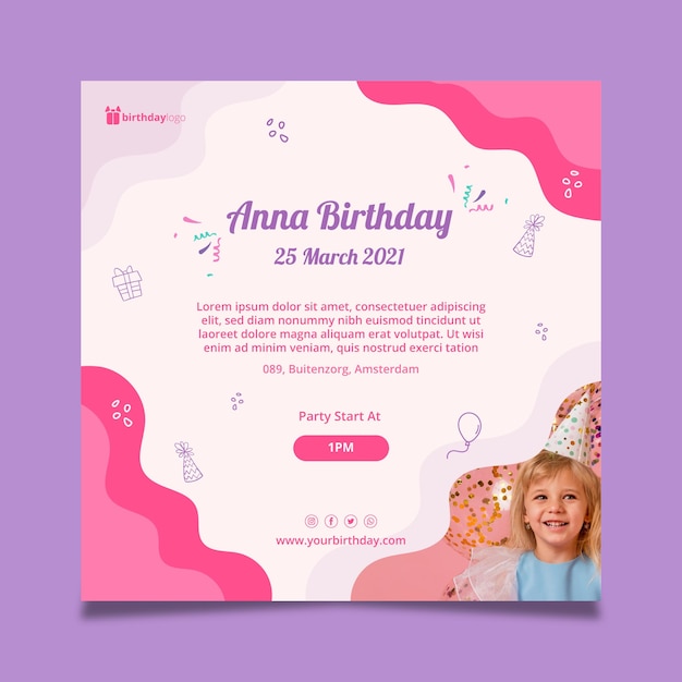 Free vector birthday squared flyer template