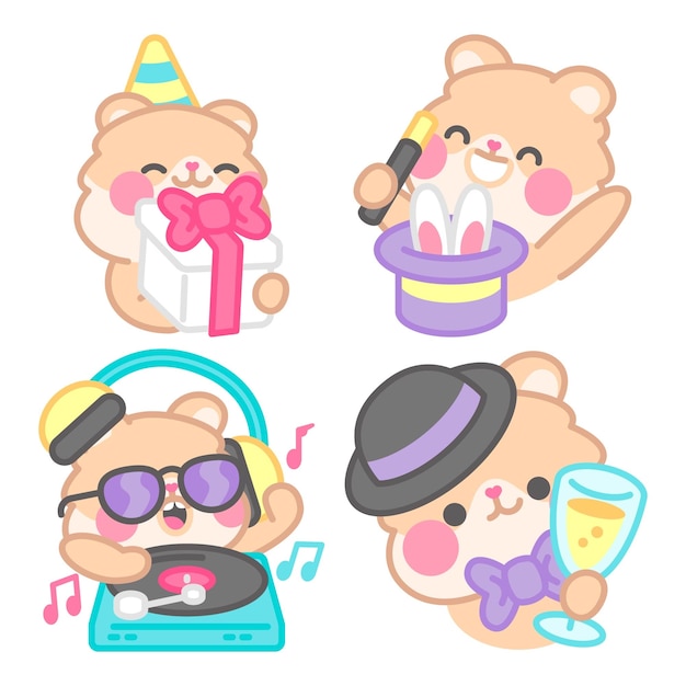 Birthday stickers collection with kimchi the hamster