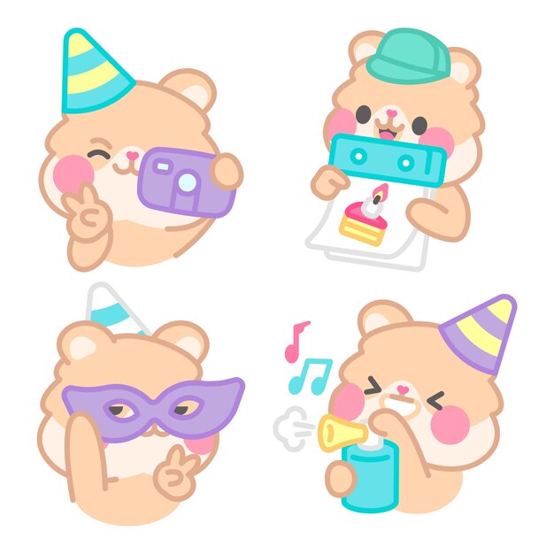 Birthday stickers collection with kimchi the hamster