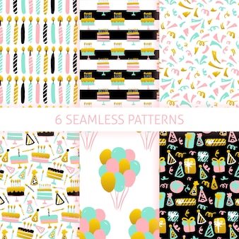 Birthday trendy seamless patterns. vector illustration of greeting background.