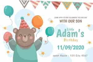 Free vector birthday wish instagram post with bear and balloons