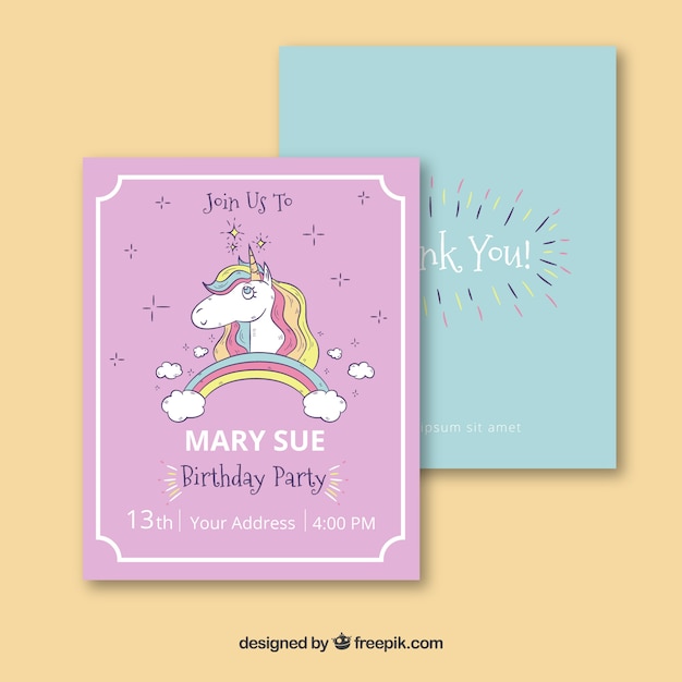 Birthdday card with fun unicorn and rainbow