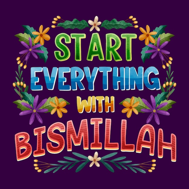 Free vector bismillah quote lettering