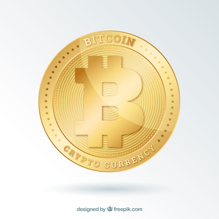 Бесплатный Вектор фон биткойна с блестящей золотой монетой